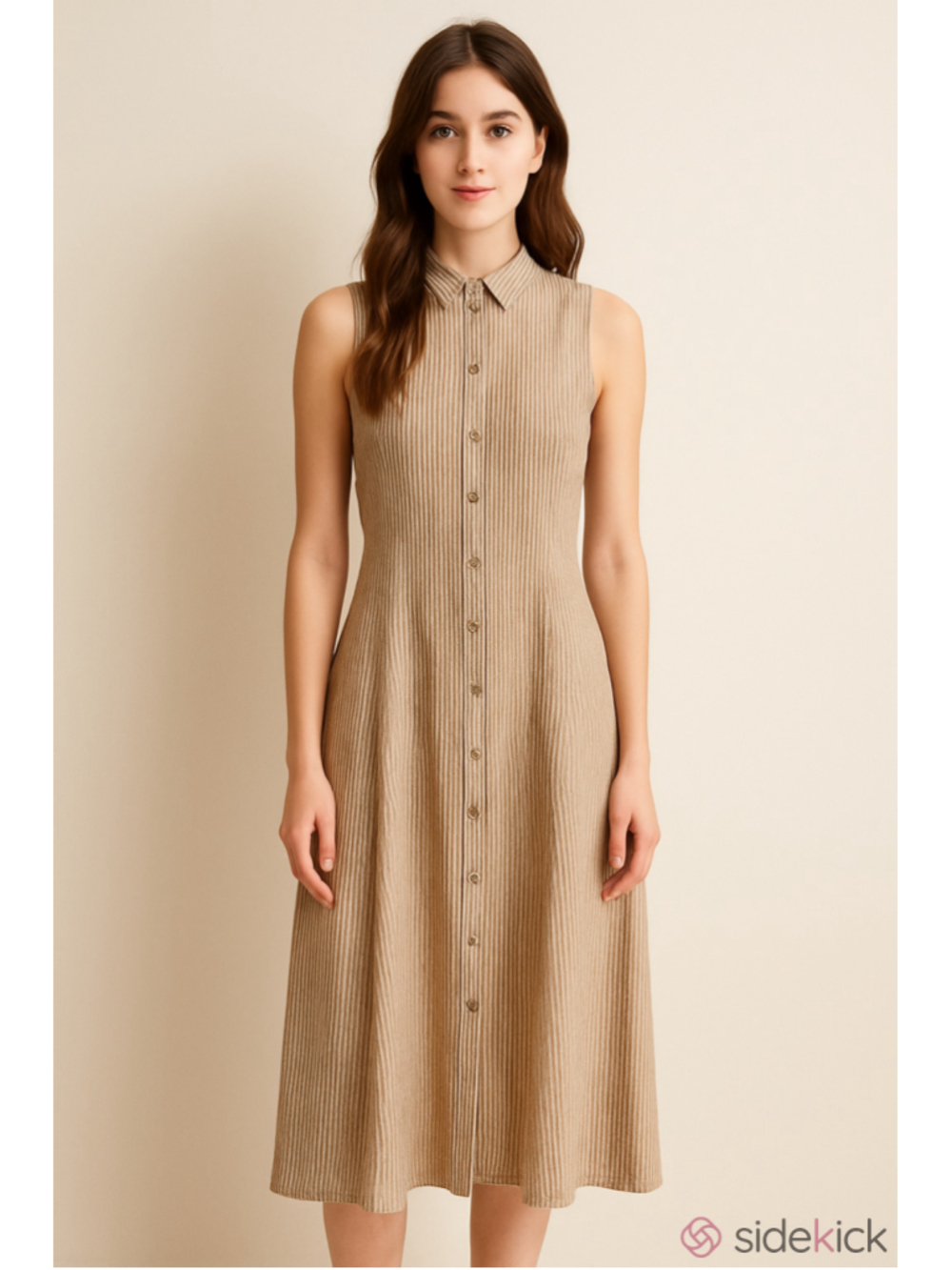 Women's Magaschoni Midi Dress Size M Beige White Striped Linen